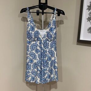 *NICOLE MILLER* 1 Pc Flyaway Blue x White Swim Dress NWT Size XL